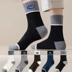 Men's 5 Pairs Multi Packs Socks Crew Socks Running Socks Casual Socks Rainbow Color Color Block Vacation Sports & Outdoor Daily Basic Warm Fall & Winter Fashion Casual