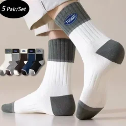 Men's 5 Pairs Multi Packs Socks Crew Socks Running Socks Casual Socks Rainbow Color Color Block Vacation Sports & Outdoor Daily Basic Warm Fall & Winter Fashion Casual