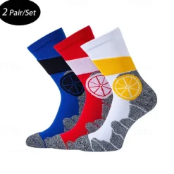 Men's 2 Pairs Multi Packs Socks Running Socks Casual Socks Yellow Red Color Color Block Sports & Outdoor Daily Vacation Basic Medium Spring Fall Fashion Casual