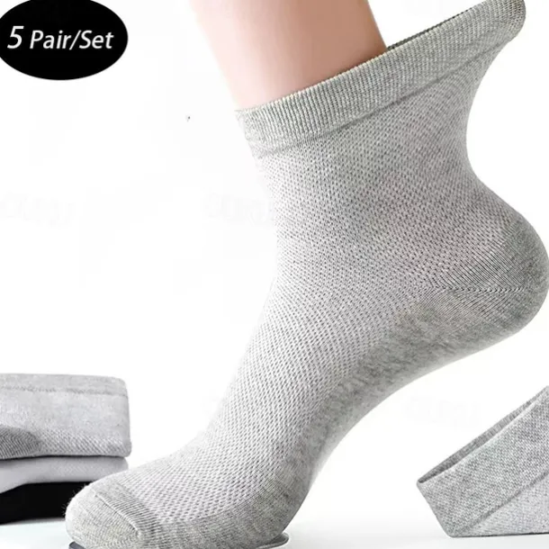 Men's 5 Pairs Multi Packs Socks Running Socks Casual Socks Black White Color Plain Vacation Sports & Outdoor Daily Basic Medium Spring Fall Fashion Casual