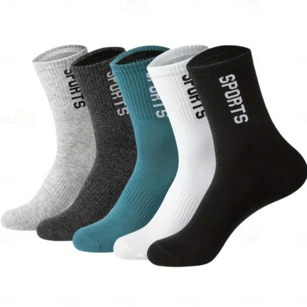 Men's 5 Pairs Multi Packs Socks Running Socks Casual Socks Black White Color Letter Sports & Outdoor Daily Vacation Basic Medium Spring Fall Fashion Casual