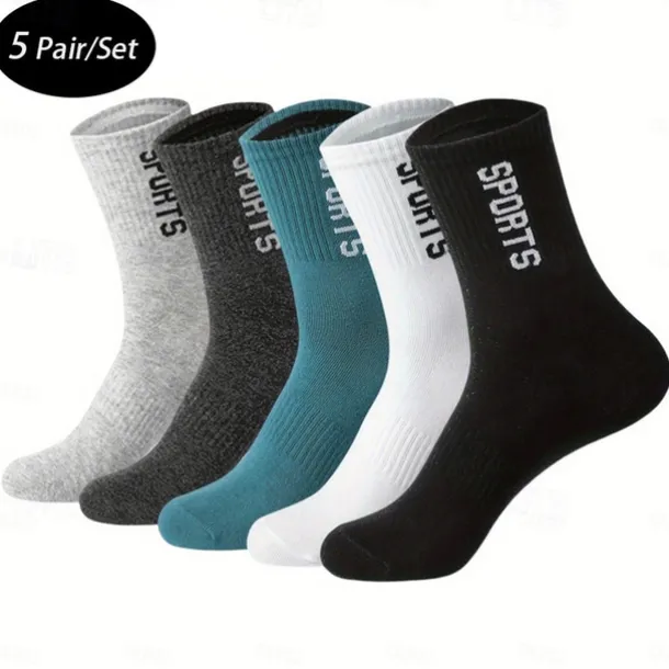 Men's 5 Pairs Multi Packs Socks Running Socks Casual Socks Black White Color Letter Sports & Outdoor Daily Vacation Basic Medium Spring Fall Fashion Casual