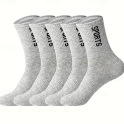 Men's 5 Pairs Multi Packs Socks Running Socks Casual Socks Black White Color Letter Sports & Outdoor Daily Vacation Basic Medium Spring Fall Fashion Casual