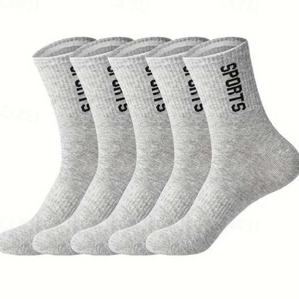 Men's 5 Pairs Multi Packs Socks Running Socks Casual Socks Black White Color Letter Sports & Outdoor Daily Vacation Basic Medium Spring Fall Fashion Casual