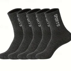 Men's 5 Pairs Multi Packs Socks Running Socks Casual Socks Black White Color Letter Sports & Outdoor Daily Vacation Basic Medium Spring Fall Fashion Casual