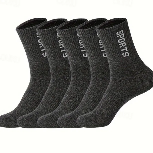 Men's 5 Pairs Multi Packs Socks Running Socks Casual Socks Black White Color Letter Sports & Outdoor Daily Vacation Basic Medium Spring Fall Fashion Casual