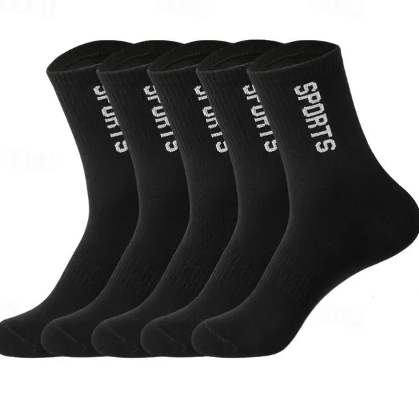 Men's 5 Pairs Multi Packs Socks Running Socks Casual Socks Black White Color Letter Sports & Outdoor Daily Vacation Basic Medium Spring Fall Fashion Casual
