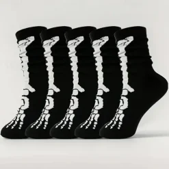 Men's 5 Pairs Multi Packs Socks Crew Socks Casual Socks Black Color Halloween Skulls Sports & Outdoor Daily Vacation Basic Medium Fall & Winter Fashion Casual