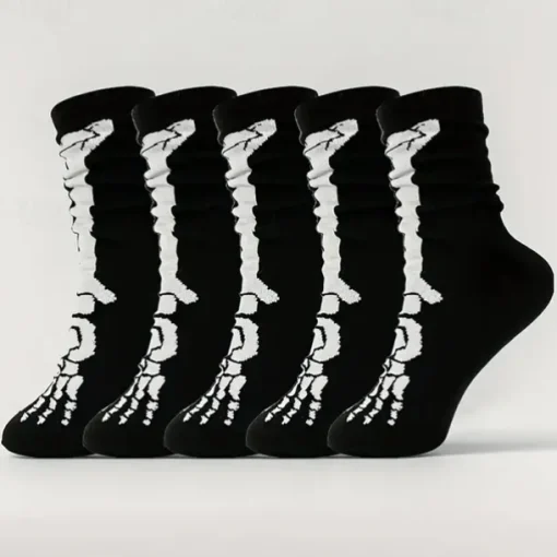 Men's 5 Pairs Multi Packs Socks Crew Socks Casual Socks Black Color Halloween Skulls Sports & Outdoor Daily Vacation Basic Medium Fall & Winter Fashion Casual