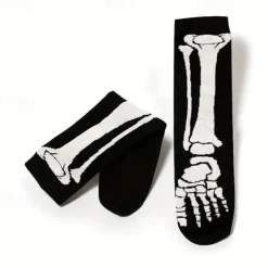Men's 5 Pairs Multi Packs Socks Crew Socks Casual Socks Black Color Halloween Skulls Sports & Outdoor Daily Vacation Basic Medium Fall & Winter Fashion Casual