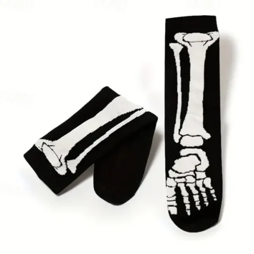 Men's 5 Pairs Multi Packs Socks Crew Socks Casual Socks Black Color Halloween Skulls Sports & Outdoor Daily Vacation Basic Medium Fall & Winter Fashion Casual
