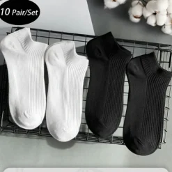 Men's 10 Pairs Multi Packs Socks Running Socks Casual Socks Black White Color Plain Vacation Sports & Outdoor Daily Basic Medium Spring Fall Fashion Casual