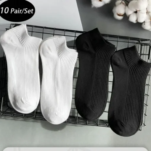 Men's 10 Pairs Multi Packs Socks Running Socks Casual Socks Black White Color Plain Vacation Sports & Outdoor Daily Basic Medium Spring Fall Fashion Casual