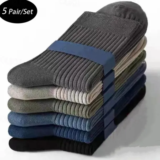 Men's 5 Pairs Multi Packs Socks Running Socks Casual Socks Black White Color Plain Vacation Sports & Outdoor Daily Basic Medium Spring Fall Fashion Casual