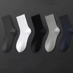 Men's 5 Pairs Multi Packs Socks Running Socks Casual Socks Black White Color Plain Vacation Sports & Outdoor Daily Basic Medium Spring Fall Fashion Casual