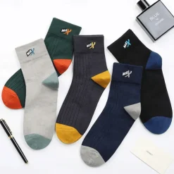 Men's 5 Pairs Multi Packs Socks Crew Socks Running Socks Casual Socks Rainbow Color Color Block Vacation Sports & Outdoor Daily Basic Medium Spring Fall Fashion Casual