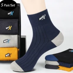 Men's 5 Pairs Multi Packs Socks Crew Socks Running Socks Casual Socks Rainbow Color Color Block Vacation Sports & Outdoor Daily Basic Medium Spring Fall Fashion Casual