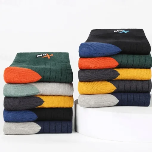 Men's 5 Pairs Multi Packs Socks Crew Socks Running Socks Casual Socks Rainbow Color Color Block Vacation Sports & Outdoor Daily Basic Medium Spring Fall Fashion Casual