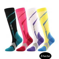 Men's 3 Pairs Socks Compression Socks Black White Color Color Block Over-the-calf Casual Daily Basic Medium Summer Spring Fall Stylish Traditional / Classic