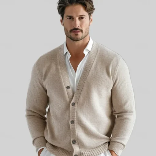 Men's 100% Wool Cardigan Sweater Knit Button Up Solid Color V Neck Knitwear Elegant School Training Clothing Apparel Bishop Sleeve Fall Winter Black khaki S M L XL