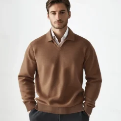 Men's 100% Wool Pullover Sweater Knit V Neck Solid Color Turndown Knitwear Elegant Outdoor Home Clothing Apparel Spring Fall Black Navy Blue S M L
