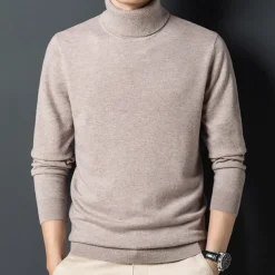 Men's 100% Wool Pullover Sweater Jumper Knit Solid Color Turtleneck Knitwear Elegant Christmas Outdoor Clothing Apparel Fall Winter Black Red S M L