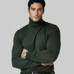Men's 100% Wool Pullover Sweater Jumper Knit Solid Color Turtleneck Knitwear Elegant Christmas Outdoor Clothing Apparel Fall Winter Black Red S M L