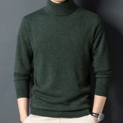 Men's 100% Wool Pullover Sweater Jumper Knit Solid Color Turtleneck Knitwear Elegant Christmas Outdoor Clothing Apparel Fall Winter Black Red S M L