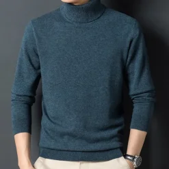 Men's 100% Wool Pullover Sweater Jumper Knit Solid Color Turtleneck Knitwear Elegant Christmas Outdoor Clothing Apparel Fall Winter Black Red S M L