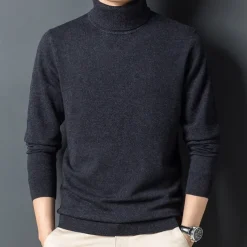 Men's 100% Wool Pullover Sweater Jumper Knit Solid Color Turtleneck Knitwear Elegant Christmas Outdoor Clothing Apparel Fall Winter Black Red S M L
