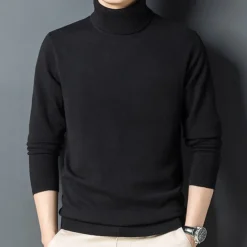 Men's 100% Wool Pullover Sweater Jumper Knit Solid Color Turtleneck Knitwear Elegant Christmas Outdoor Clothing Apparel Fall Winter Black Red S M L