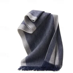 Men's 100% Wool Rectangle Scarf School Christmas Outdoor Red Navy Blue Scarf