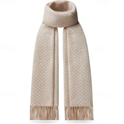 Men's 100% Wool Rectangle Scarf School Christmas Outdoor Black Ivory Scarf