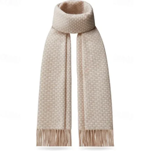 Men's 100% Wool Rectangle Scarf School Christmas Outdoor Black Ivory Scarf