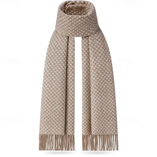 Men's 100% Wool Rectangle Scarf School Christmas Outdoor Black Ivory Scarf