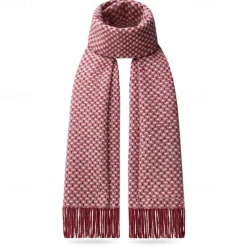 Men's 100% Wool Rectangle Scarf School Christmas Outdoor Black Ivory Scarf