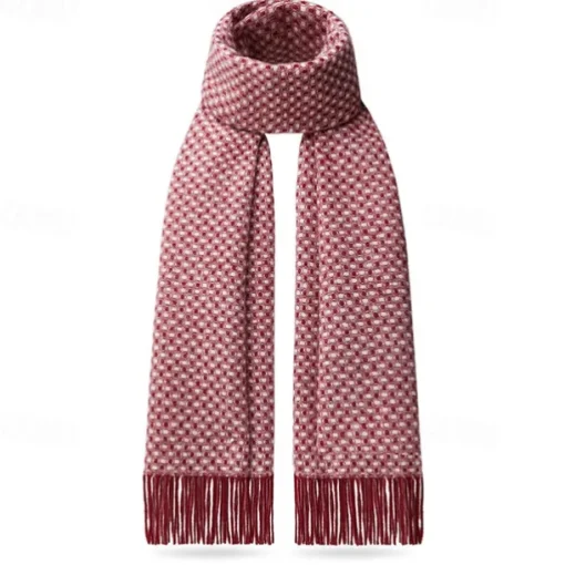 Men's 100% Wool Rectangle Scarf School Christmas Outdoor Black Ivory Scarf