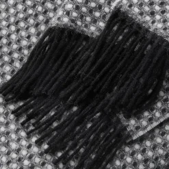 Men's 100% Wool Rectangle Scarf School Christmas Outdoor Black Ivory Scarf