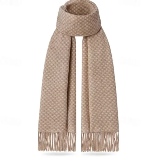 Men's 100% Wool Rectangle Scarf School Christmas Outdoor Black Ivory Scarf