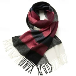 Men's 100% Wool Rectangle Scarf School Christmas Outdoor Pink Red Scarf