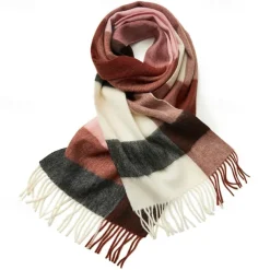 Men's 100% Wool Rectangle Scarf School Christmas Outdoor Pink Red Scarf