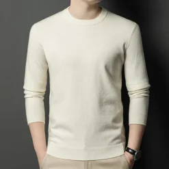 Men's 100% Wool Sweater Pullover Sweater Jumper Knit Solid Color Crew Neck Knitwear Elegant School Training Clothing Apparel Fall Winter Black White S M L