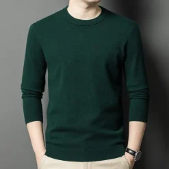 Men's 100% Wool Sweater Pullover Sweater Jumper Knit Solid Color Crew Neck Knitwear Elegant School Training Clothing Apparel Fall Winter Black White S M L