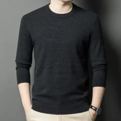 Men's 100% Wool Sweater Pullover Sweater Jumper Knit Solid Color Crew Neck Knitwear Elegant School Training Clothing Apparel Fall Winter Black White S M L