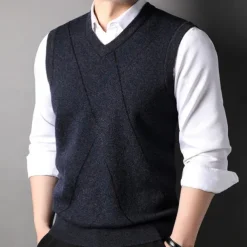 Men's 100% Wool Sweater Vest Knit V Neck Stripe Reactive Print V Neck Knitwear Elegant School Performance Clothing Apparel Spring Fall Black Royal Blue S M L