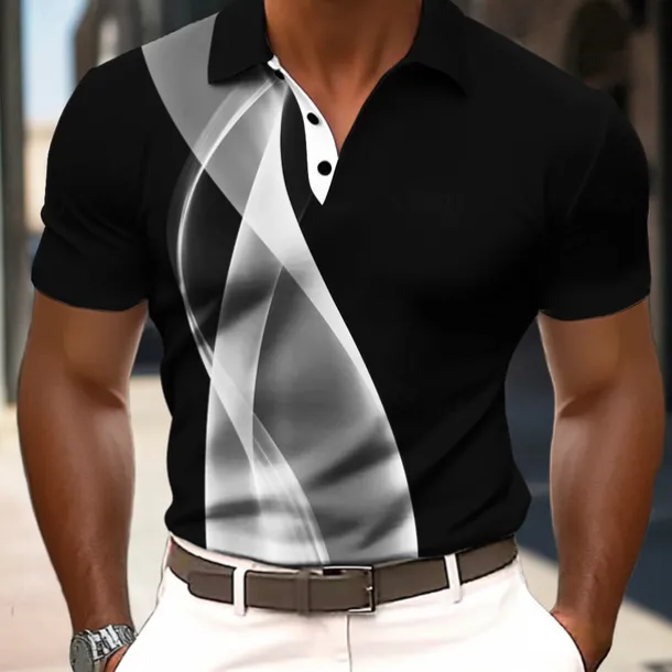 Men's Abstract Geometic Polo Short Sleeve Polo Shirts Collared Shirts Business Casual Outdoor Athleisure Daily Wear 3D Print Summer Black Yellow Red