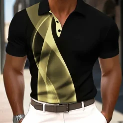 Men's Abstract Geometic Polo Short Sleeve Polo Shirts Collared Shirts Business Casual Outdoor Athleisure Daily Wear 3D Print Summer Black Yellow Red