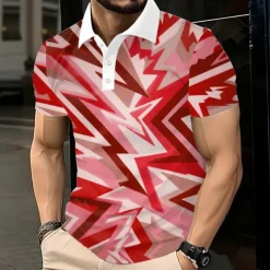 Men's Abstract Geometic Polo Short Sleeve Polo Shirts Lapel Business Casual Business Athleisure 3D Print Buttons Summer Red Blue Green