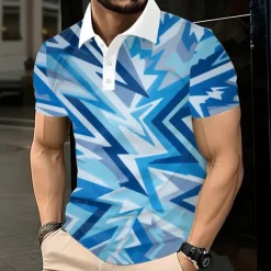 Men's Abstract Geometic Polo Short Sleeve Polo Shirts Lapel Business Casual Business Athleisure 3D Print Buttons Summer Red Blue Green