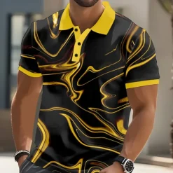 Men's Abstract Geometic Polo Short Sleeve Polo Shirts Lapel Business Casual Business Athleisure Daily Wear 3D Print Buttons Summer Yellow Pink Blue